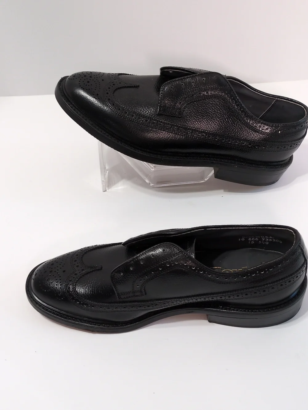 Vintage Dexter USA Longwing Brogue Oxfords Black Pebbled Leather Size 10 EEE 3E